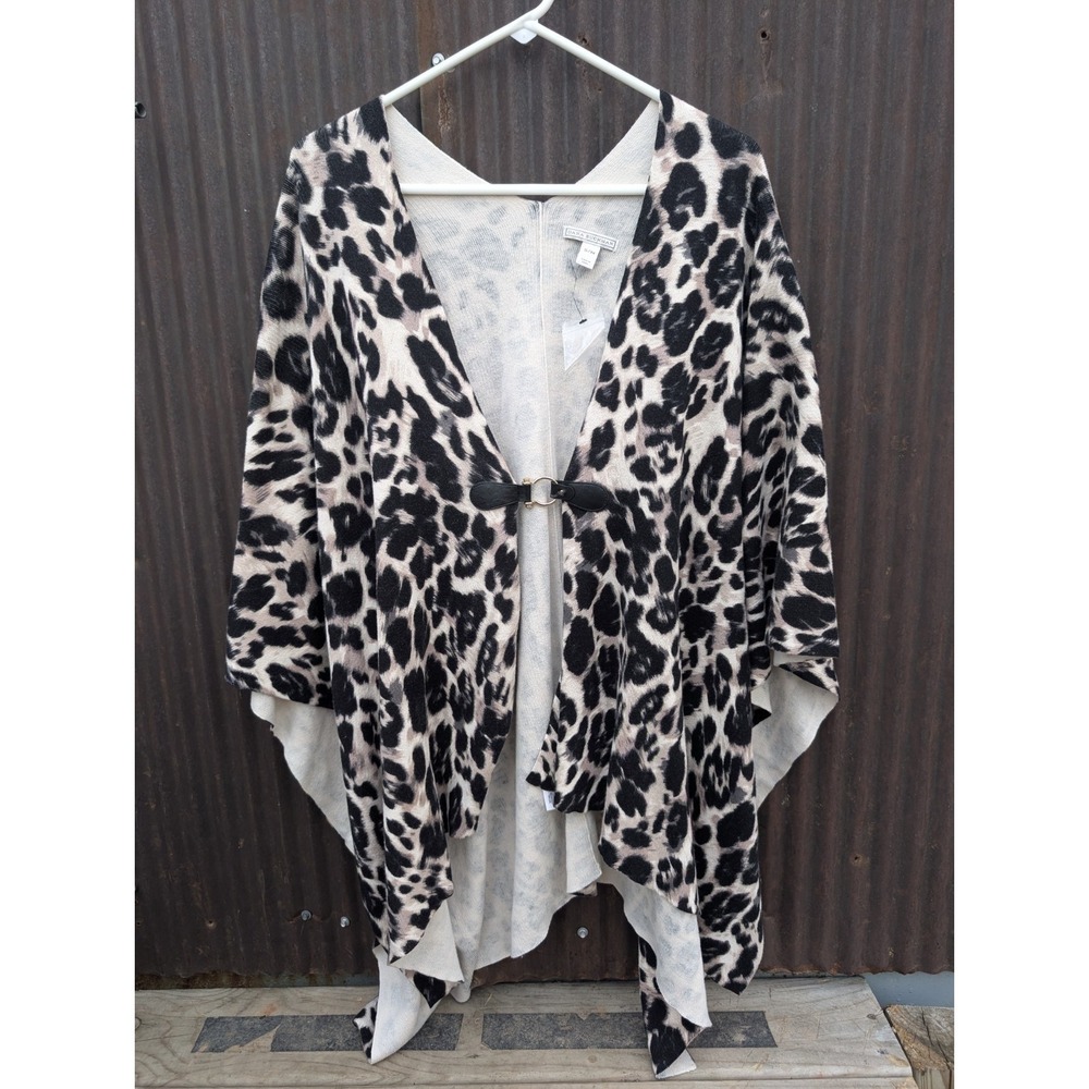 Dana Buchanan Leopard Print Poncho Cape Oversized Animal Cotton Clasp Mob Wife